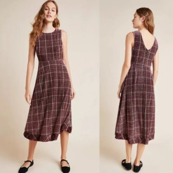 Anthropologie eri + ali Romy plaid midi dress small - Picture 2 of 6